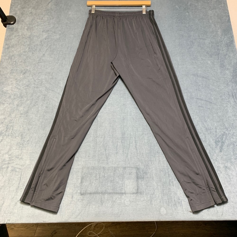 Adidas Primegreen Track Pants Mens Medium Gray Logo Elastic Waist Ankle Zip